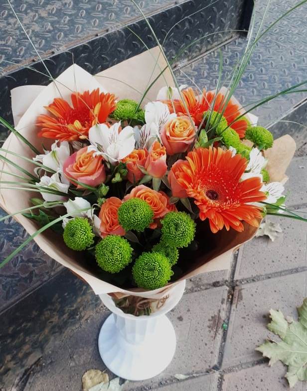 Букет цветов из: Герберы, Хризантемы, Альстромерии и Розы в Болычево