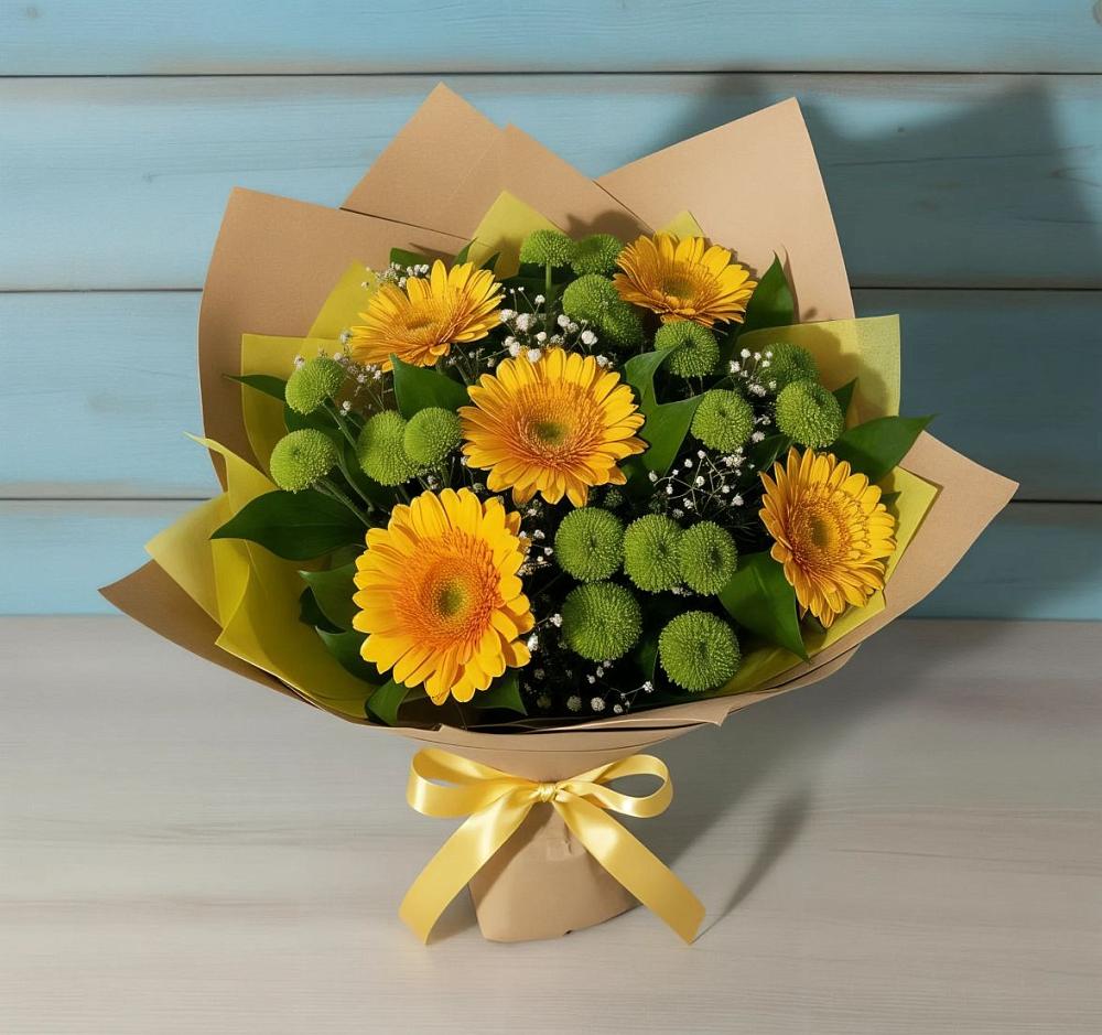 Букет цветов из: Герберы и Хризантемы в Болычево