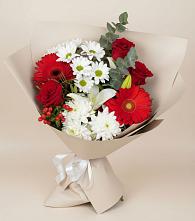 Букет цветов из:  Розы, Хризантемы, Герберы и Лилии в Болычево