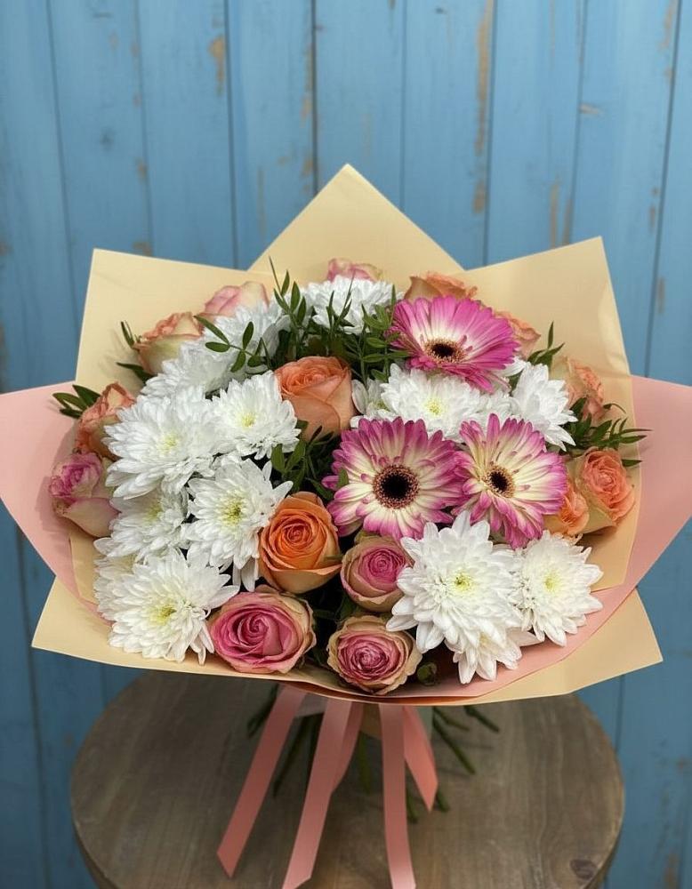 Букет цветов из: Розы, Герберы и Хризантемы в Болычево