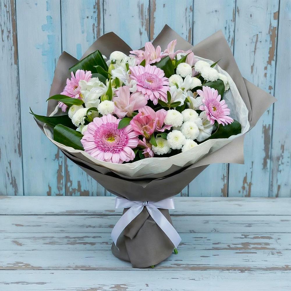 Букет цветов из: Герберы, Альстромерии и Хризантемы в Болычево
