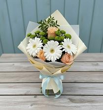 Букет цветов из:  Герберы, Розы и Хризантемы в Болычево