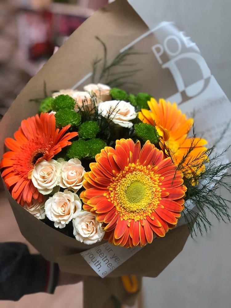 Букет цветов из: Герберы, Хризантемы и Розы в Болычево